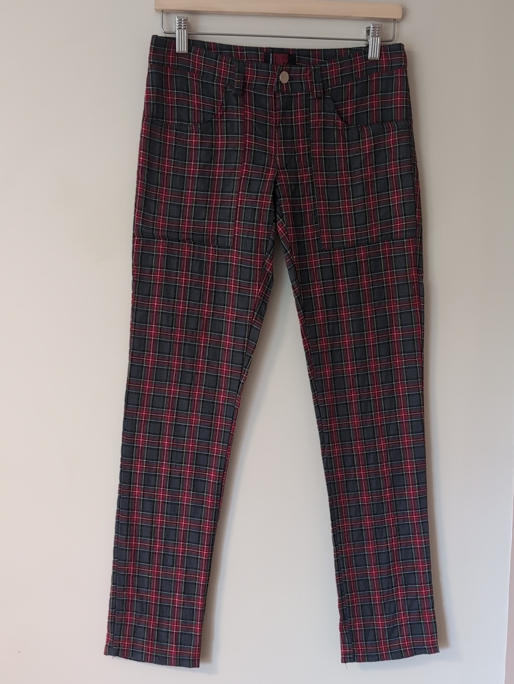 Vintage Y2K Tripp NYC Mall Goth Emo Punk Red Plaid Low Rise Skinny Pants Size 3